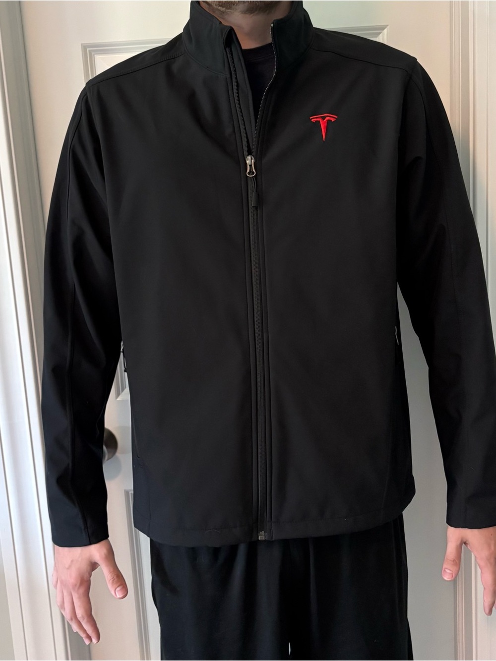 Tesla Port Authority Men's Black Jacket with Red Chest Accent